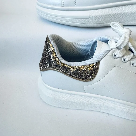 Berness‎ Classic White Sneakers with Glitter Sparkling Twist, Size 9, NWOB - Picture 7 of 10